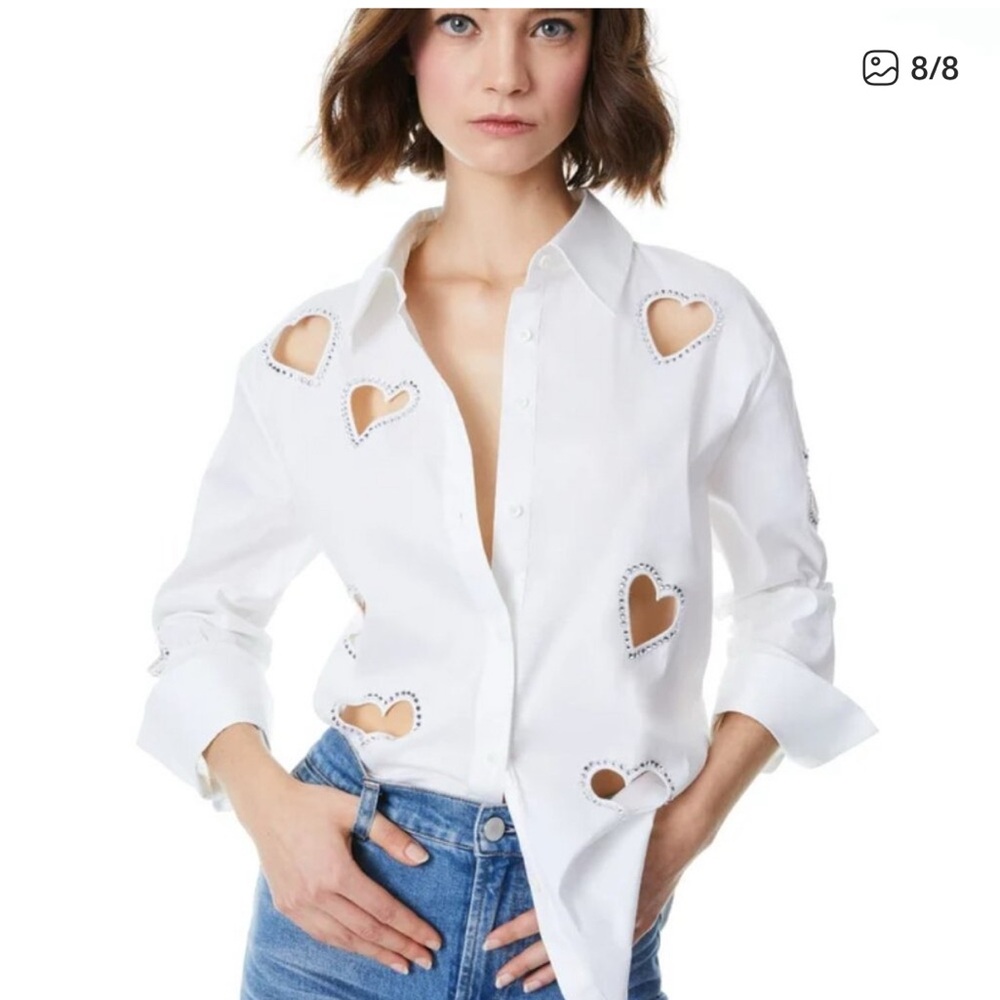 Alice + Olivia Finley crystal-embellished heart cut out shirt Size M - Like New!